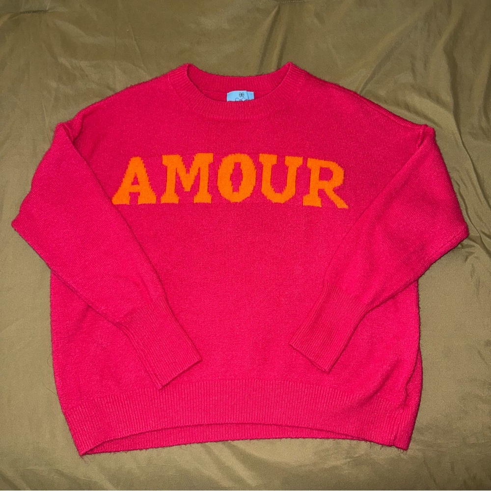 CeCe Red and Orange Amour Crewneck Sweater